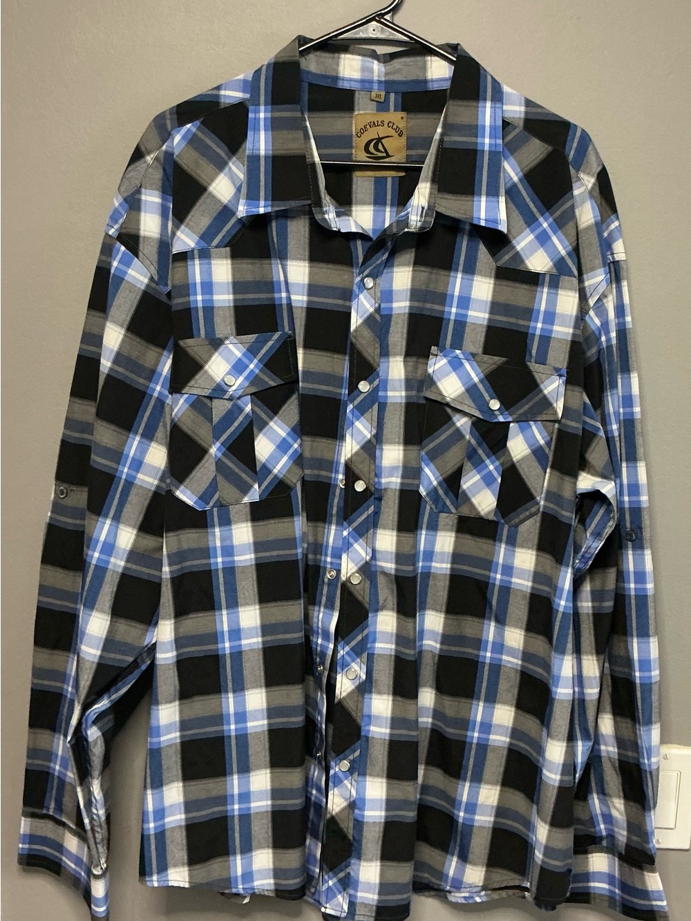 Men's Casual Blue and Black Plaid Button-Down Shirt - Long Sleeve